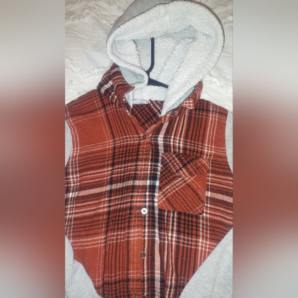 Red Plaid Hooded Vest with Sherpa Lining